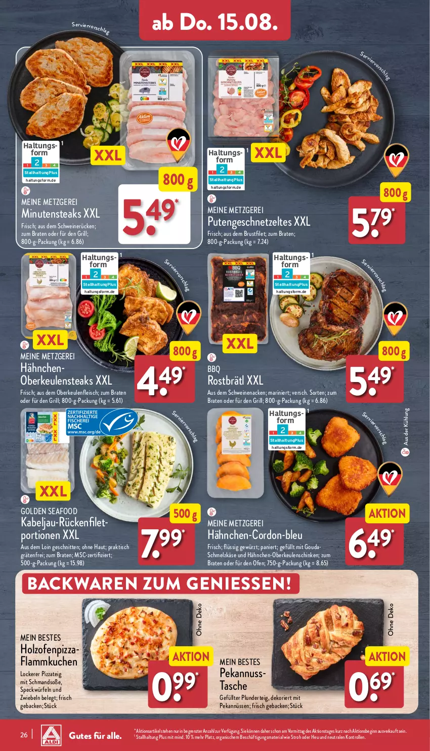 Aktueller Prospekt Aldi Nord - Von Montag - von 12.08 bis 17.08.2024 - strona 26 - produkty: backwaren, braten, brustfilet, eis, filet, flammkuchen, fleisch, geback, geschnetzeltes, gewürz, gin, gouda, grill, Hähnchen-Oberkeulen, Heu, Holz, Käse, kuchen, lamm, minutensteaks, mit gouda, nuss, Ofen, pizza, Pizzateig, Plunder, pute, Putengeschnetzeltes, Ria, schinken, schmand, Schmelzkäse, schnitten, schwein, schweine, schweinenacken, schweinerücken, Soße, Speck, steak, steaks, Tasche, Ti, tisch, wein, weine, würfel, Zelt, ZTE, zwiebel, zwiebeln