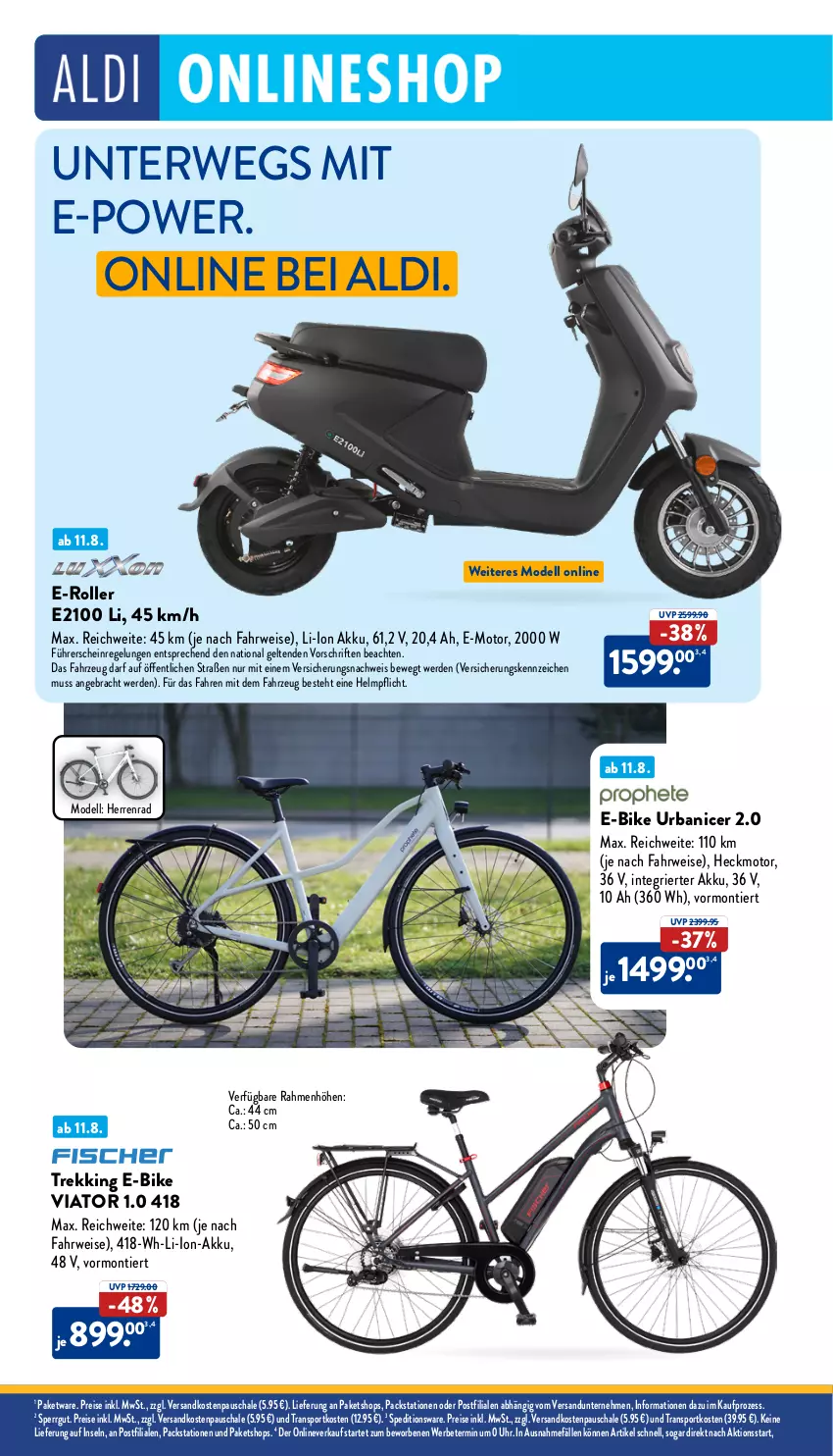 Aktueller Prospekt Aldi Nord - Von Montag - von 12.08 bis 17.08.2024 - strona 32 - produkty: akku, aldi, dell, E-Bike, E-Roller, eis, erde, li-ion-akku, Mode, ndk, reis, Roller, rwe, Schal, Schale, Sport, Ti, uhr