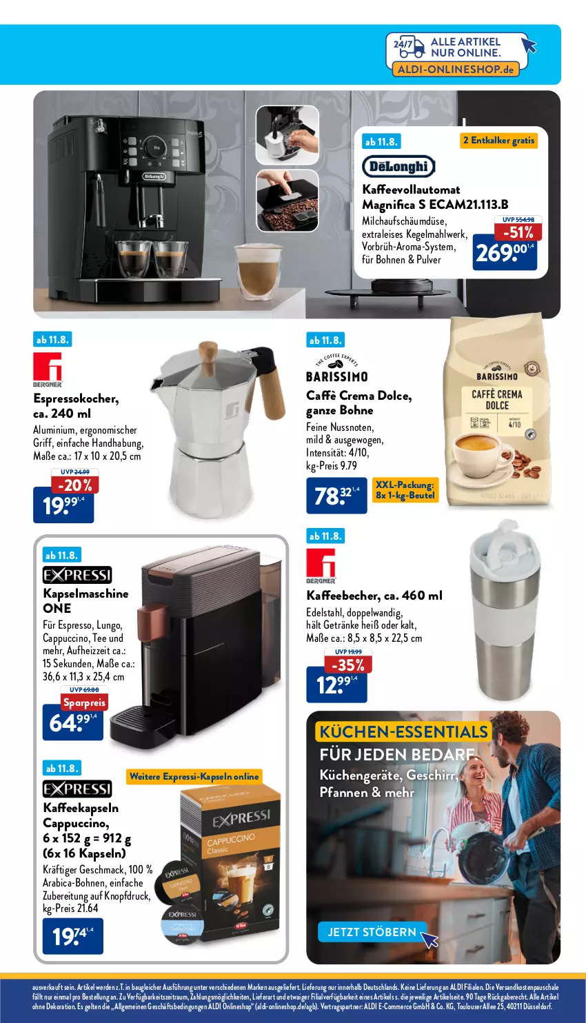 Aktueller Prospekt Aldi Nord - Von Montag - von 12.08 bis 17.08.2024 - strona 35 - produkty: aldi, auto, Bau, Becher, beutel, bohne, bohnen, caffè crema, Cap, cappuccino, cin, dekoration, edelstahl, eis, entkalker, erde, espresso, Espressokocher, geschirr, getränk, getränke, kaffee, kaffeebecher, kaffeekapseln, kaffeevollautomat, Kapselmaschine, Kocher, küche, Küchen, LG, lungo, mac, milch, ndk, nuss, pfanne, pfannen, reis, Schal, Schale, tee, Ti, xxl-packung