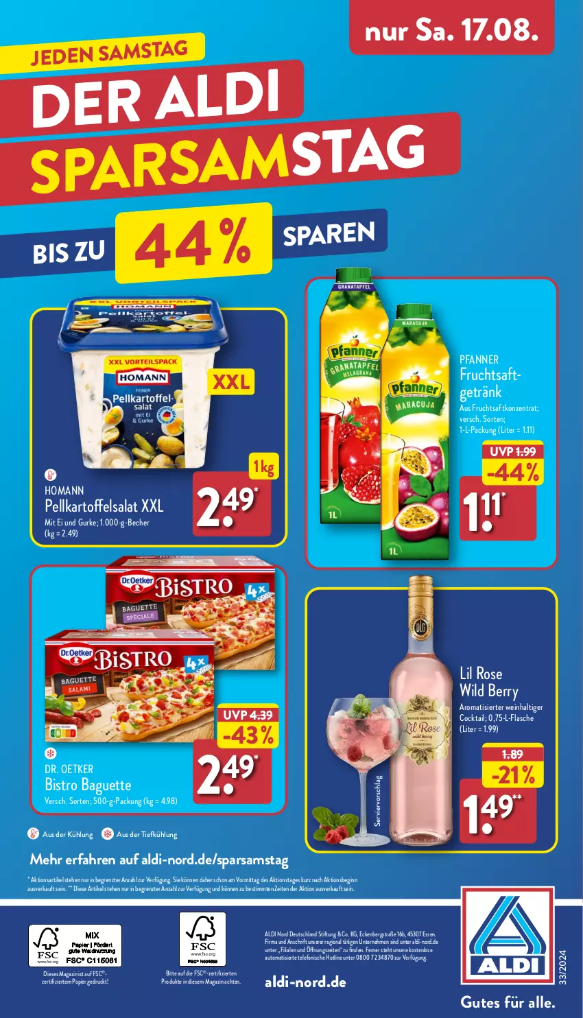 Aktueller Prospekt Aldi Nord - Von Montag - von 12.08 bis 17.08.2024 - strona 39 - produkty: aldi, aus der tiefkühlung, auto, baguette, Becher, Bistro Baguette, cocktail, Dr. Oetker, flasche, frucht, fruchtsaft, getränk, gin, gurke, homann, kartoffel, kartoffelsalat, magazin, papier, pfanne, Pfanner, saft, salat, telefon, Ti, wein, Wild, wild berry, ZTE