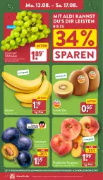 Gazetka promocyjna Aldi Nord - Von Montag - Gazetka - ważna od 17.08 do 17.08.2024 - strona 2 - produkty: aldi, angebot, banane, bananen, eis, Elan, kiwi, paraguayos, pfirsich, pfirsiche, plattpfirsiche, reis, Schal, Schale, tafeltrauben, Ti, trauben, Yo, ZTE