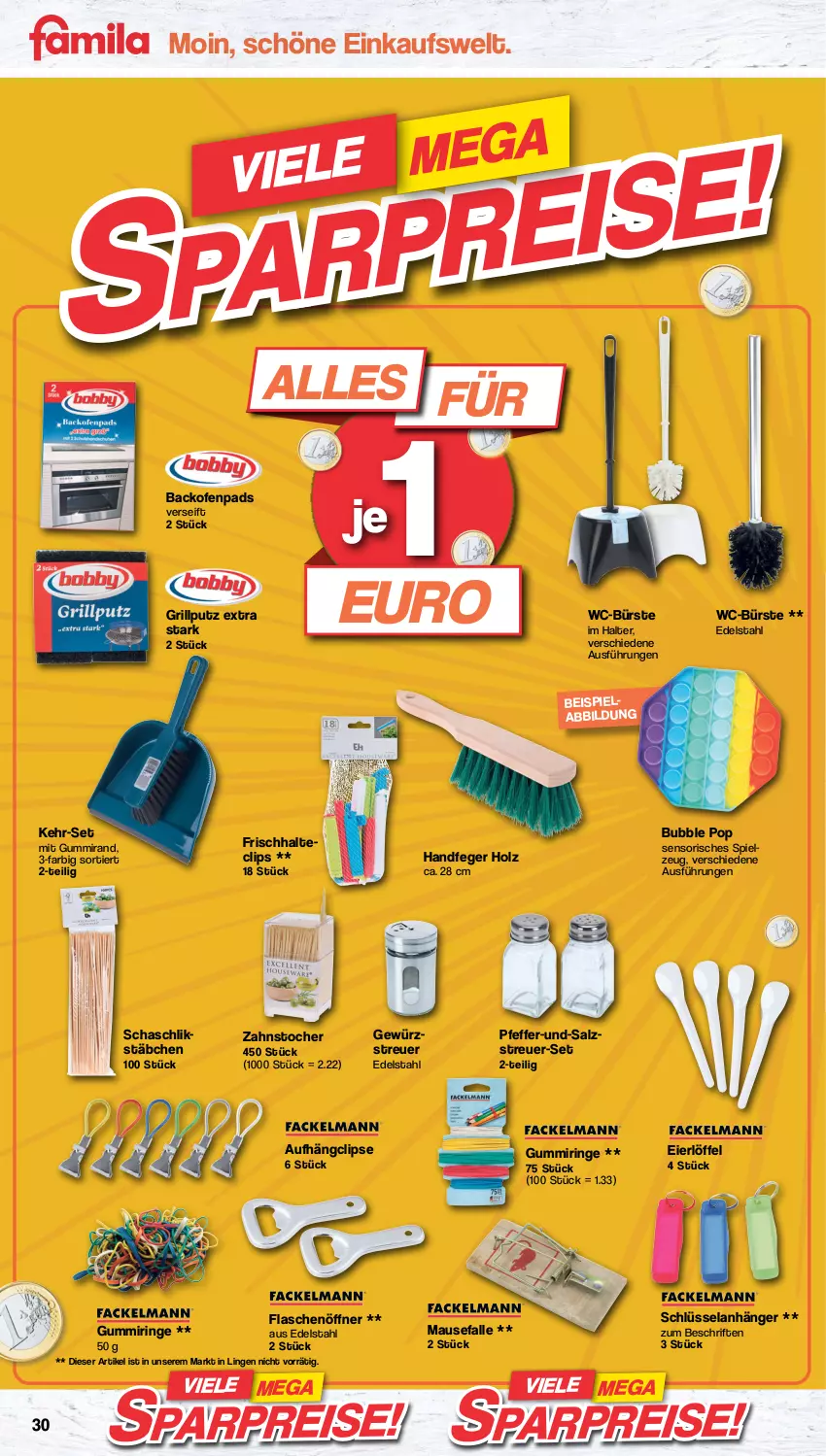 Aktueller Prospekt Famila - Prospekte - von 12.09 bis 17.09.2022 - strona 30 - produkty: Anhänger, backofen, bürste, edelstahl, eier, eis, Elan, flasche, flaschenöffner, gewürz, grill, Holz, Löffel, Maus, Ofen, pfeffer, reis, ring, salz, spielzeug, Ti, WC-Bürste