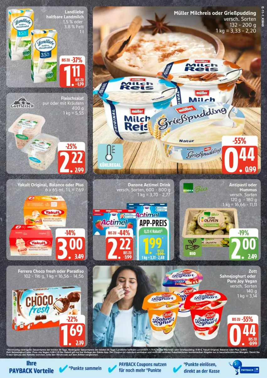 Aktueller Prospekt Edeka - Prospekte - von 24.11 bis 29.11.2025 - strona 15 - produkty: actimel, coupon, coupons, eis, landliebe, landmilch, milch, payback, reis, Ti, ZTE