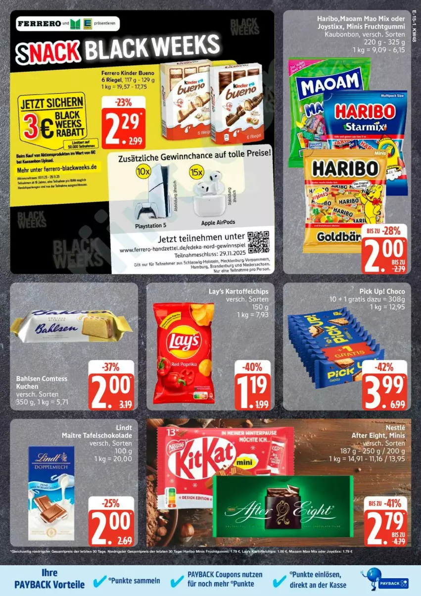 Aktueller Prospekt Edeka - Prospekte - von 24.11 bis 29.11.2025 - strona 19 - produkty: Apple, Apple AirPods, coupon, coupons, deka, ferrero, Kinder, kinder bueno, lays, payback, PlayStation, PlayStation 5, Pods, riegel, tee, Ti
