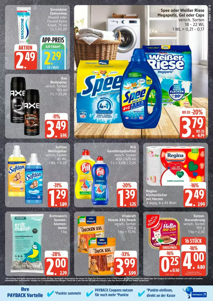 Aktueller Prospekt Edeka - Prospekte - von 24.11 bis 29.11.2025 - strona 29 - produkty: axe, body, bodyspray, Cap, coupon, coupons, deka, eis, megaperls, nuss, payback, reis, spee, Ti, ZTE