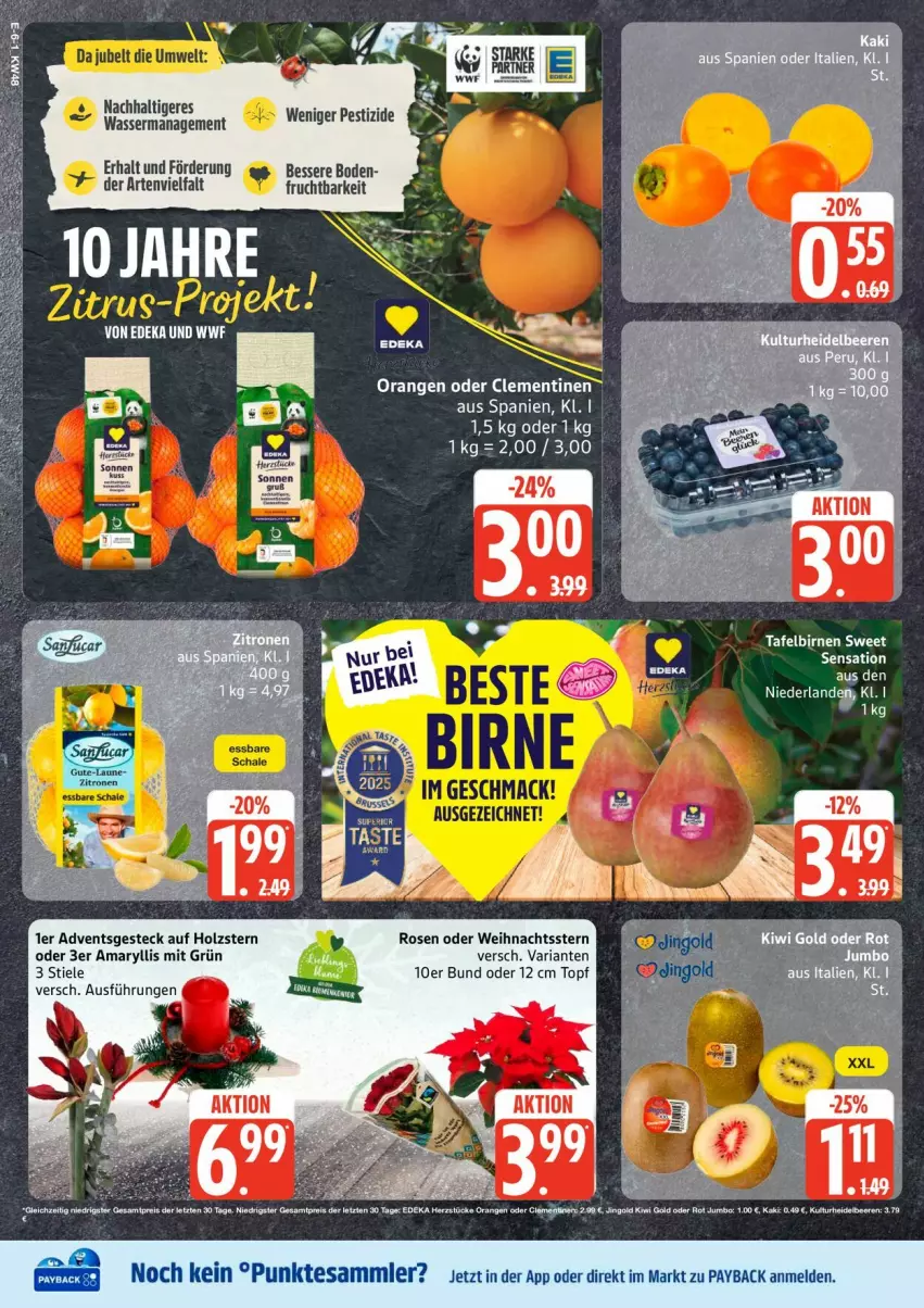 Aktueller Prospekt Edeka - Prospekte - von 24.11 bis 29.11.2025 - strona 6 - produkty: Birnen, deit, Holz, jumbo, kiwi, Kiwi Gold, Ria, rosen, tafelbirnen, Ti, topf, wasser, Weihnachtsstern