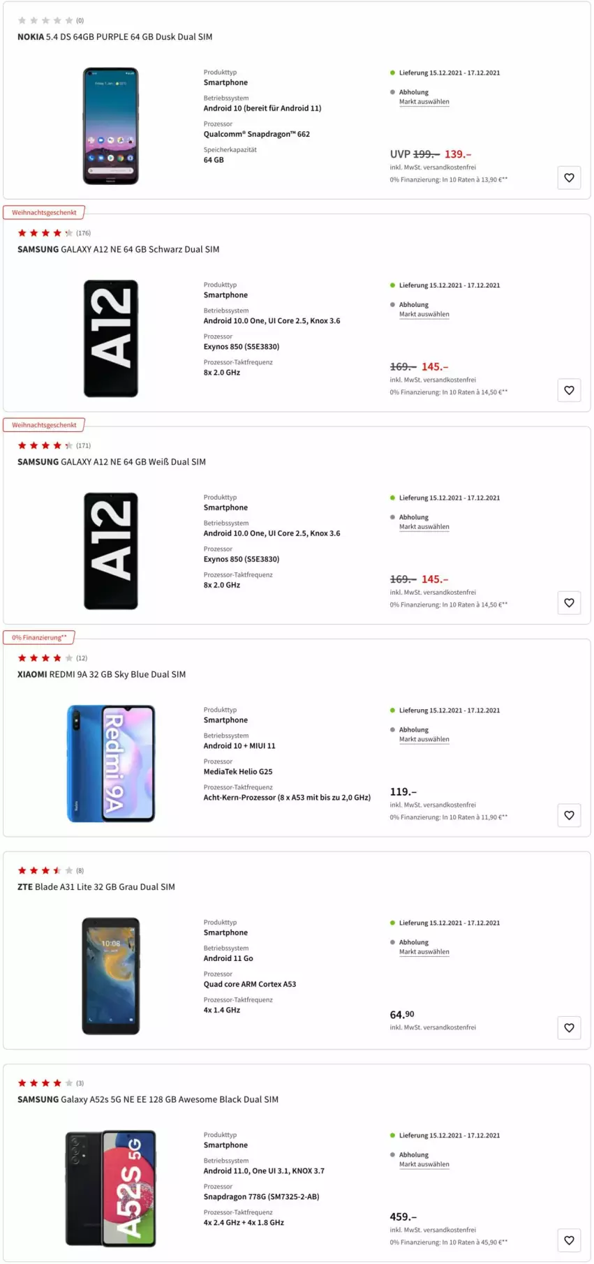 Aktueller Prospekt Media Markt - Prospekte - von 14.12 bis 21.12.2021 - strona 2 - produkty: Betriebssystem, Dual SIM, lack, ndk, nokia, quad, Samsung, samsung galaxy, Samsung Galaxy A, Samsung Galaxy A12, sim, smartphone, versandkostenfrei, ZTE