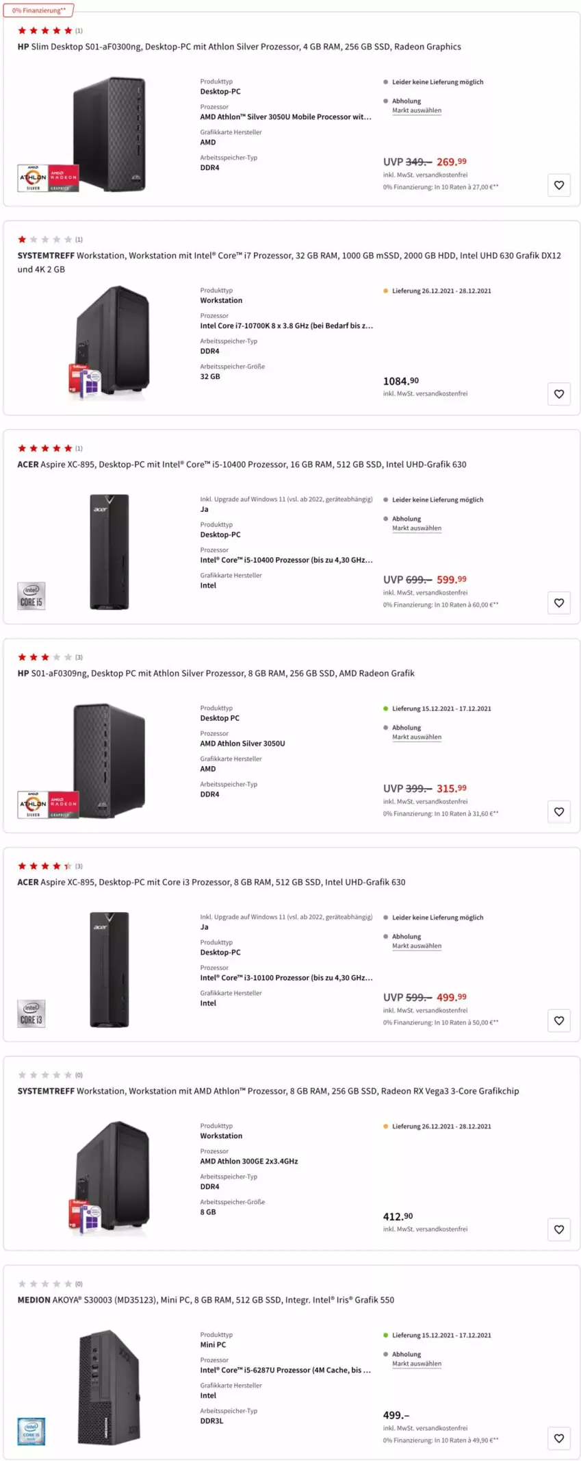 Aktueller Prospekt Media Markt - Prospekte - von 14.12 bis 21.12.2021 - strona 6 - produkty: acer, AMD Radeon, core i3, core i7, deo, Desktop-pc, elle, HDD, HP, Intel, medion, Medion Akoya, ndk, radeon, ssd, teller, Ti, uhd, versandkostenfrei