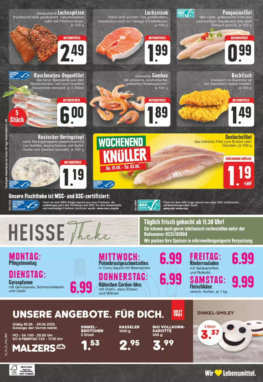 Aktueller Prospekt Edeka - Angebote der Woche - von 29.05 bis 03.06.2023 - strona 24 - produkty: aktionspreis, angebot, angebote, apfel, aqua, backfisch, basmati, bio, brötchen, curry, eier, eis, elle, ente, filet, fisch, fische, Fischer, fischtheke, fleisch, fleischkäse, geschnetzeltes, gurke, hering, Herings, Heringshappen, joghur, joghurt, kartoffel, kartoffeln, Käse, kasseler, Kette, korn, lachs, lachsfilet, lebensmittel, malz, matjes, mit gemüse, natur, omega, Omega-3, Pangasius, pfeffer, pute, putenbrust, Rauch, reis, rel, rind, rinder, Rinderroulade, rinderrouladen, ring, rouladen, salz, sauce, Schere, schnitten, seelachsfilet, Spezi, steak, telefon, Ti, tisch, uhr, zaziki, Zelt, ZTE, zwiebel, zwiebeln