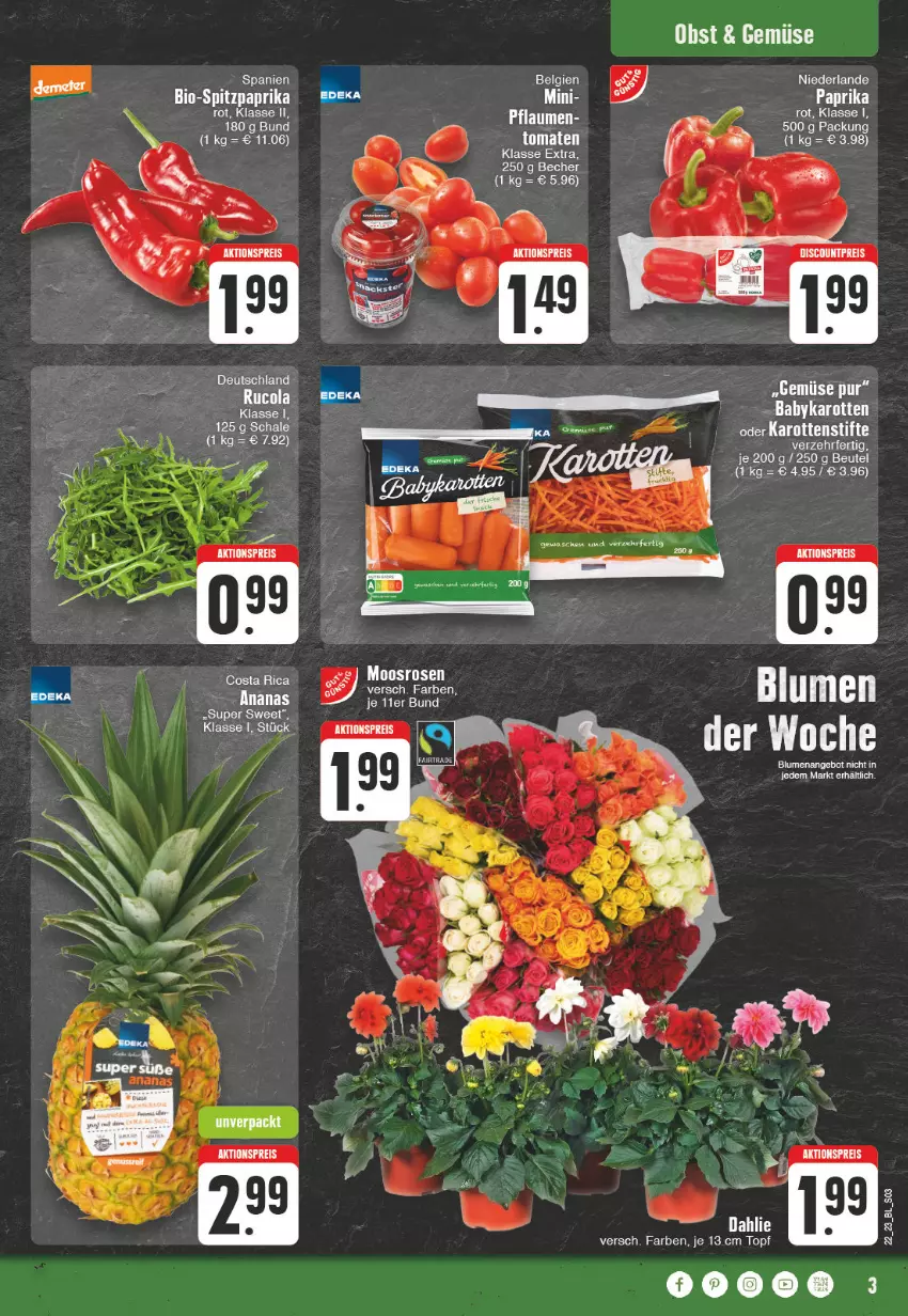 Aktueller Prospekt Edeka - Angebote der Woche - von 29.05 bis 03.06.2023 - strona 3 - produkty: aktionspreis, angebot, Becher, beutel, bio, blume, blumen, eis, karotten, LG, obst, paprika, reis, Schal, Schale, Spitzpaprika, stifte, tee, Ti, tomate, tomaten, topf