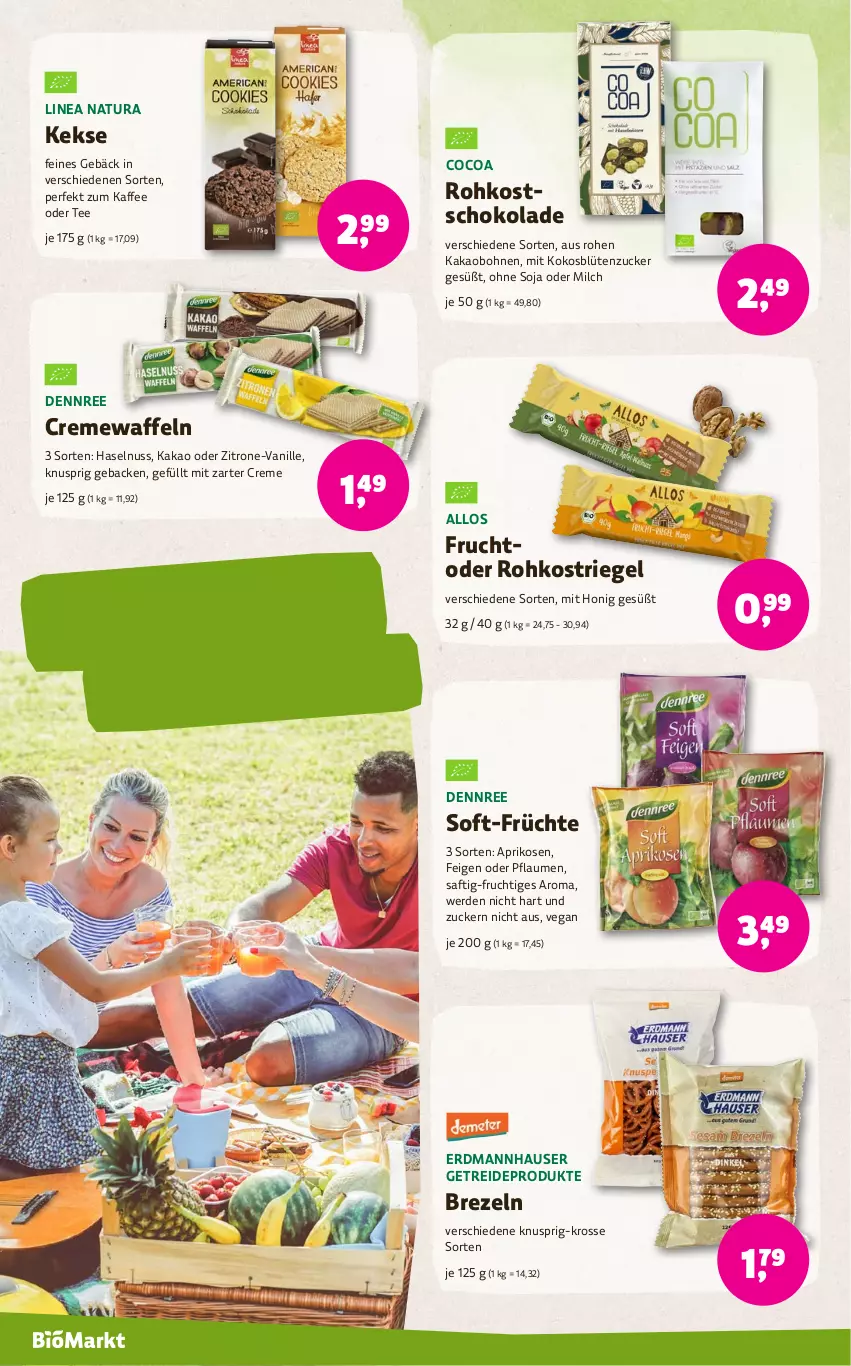 Aktueller Prospekt Denns Biomarkt - von 03.07 bis 16.07.2024 - strona 14 - produkty: aprikose, aprikosen, Blüte, bohne, bohnen, brezel, Brezeln, creme, Cremewaffeln, dennree, erde, Feigen, frucht, früchte, geback, haselnuss, honig, kaffee, kakao, keks, kekse, kokos, linea natura, milch, natur, natura, nuss, pflaume, pflaumen, riegel, saft, schoko, schokolade, soja, tee, Ti, vanille, waffeln, zitrone, zucker