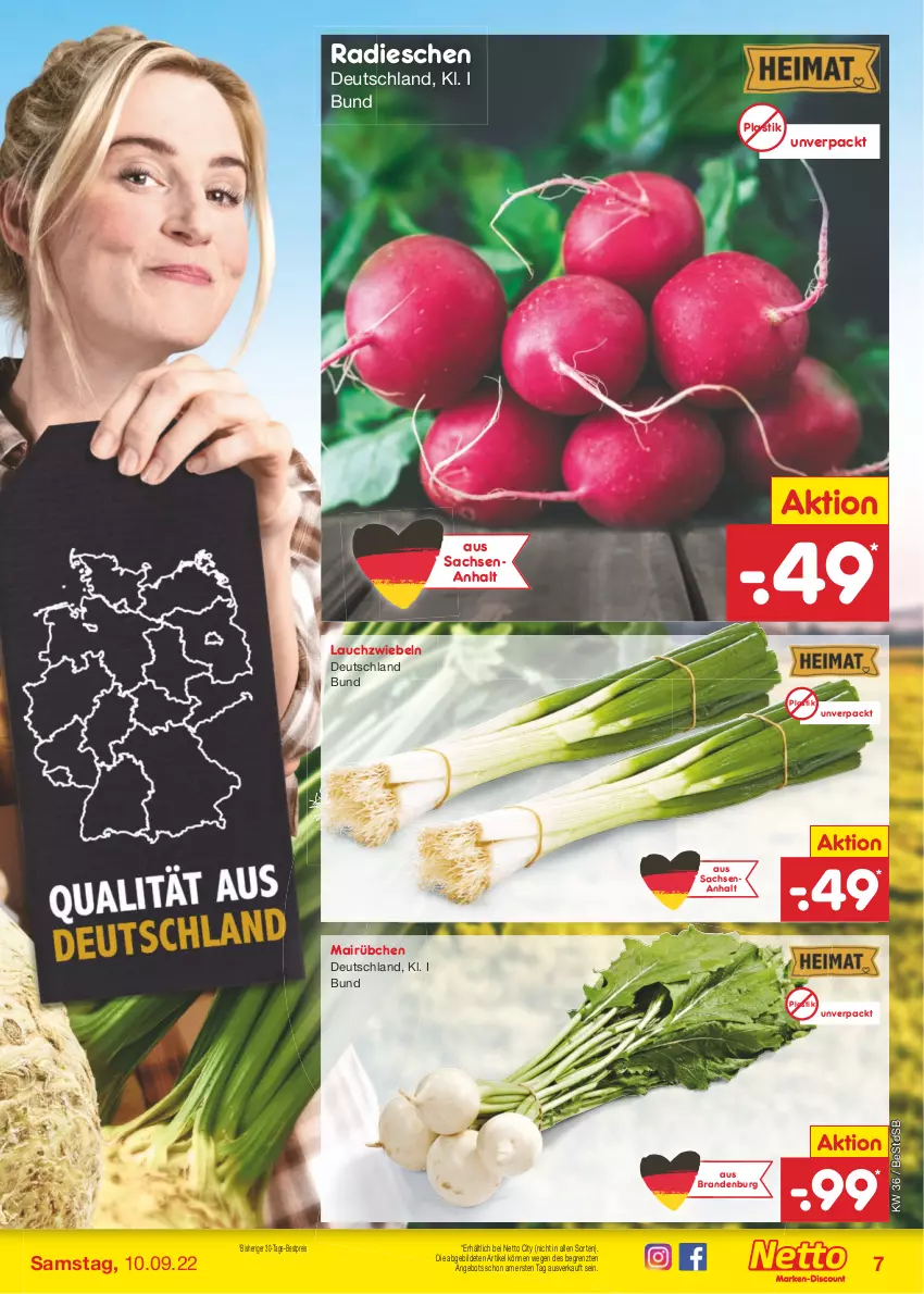 Aktueller Prospekt Netto Marken-Discount - Filial-Angebote - von 05.09 bis 10.09.2022 - strona 7 - produkty: angebot, asti, bestpreis, eis, Lauchzwiebel, lauchzwiebeln, radieschen, reis, sac, Ti, ZTE, zwiebel, zwiebeln