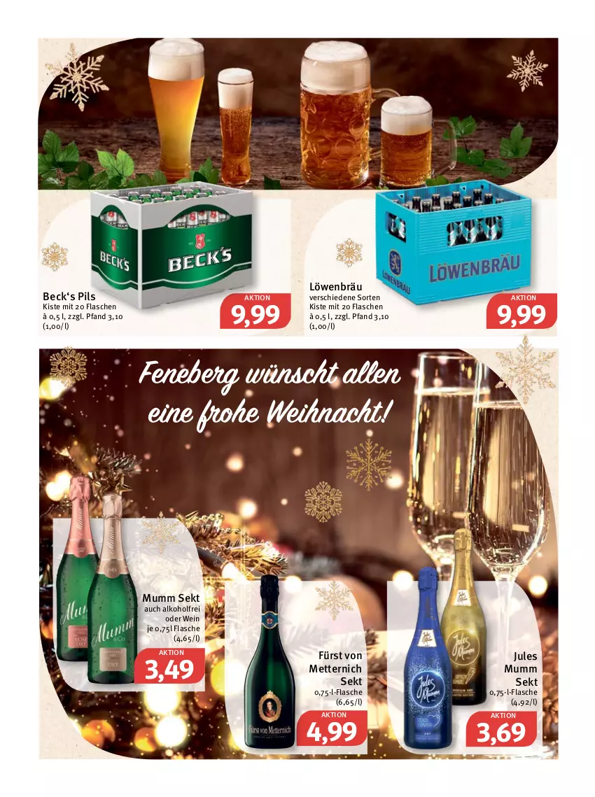 Aktueller Prospekt Feneberg - Prospekte - von 20.12 bis 24.12.2021 - strona 19 - produkty: alkohol, flasche, fürst von metternich, jules mumm, Mett, metternich, mumm, pils, sekt, Ti, wein