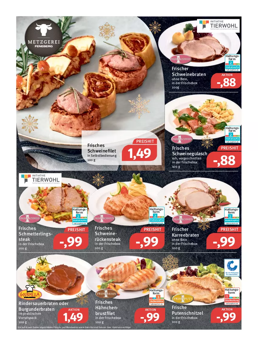 Aktueller Prospekt Feneberg - Prospekte - von 20.12 bis 24.12.2021 - strona 2 - produkty: auer, braten, brustfilet, burgunder, eis, filet, fleisch, garnier, gulasch, hähnchenbrust, hähnchenbrustfilet, Mett, pute, putenschnitzel, reis, rind, rinder, Rückensteak, Schmetterling, schnitten, schnitzel, schwein, schweine, schweinebraten, schweinefilet, schweinegulasch, schweinerücken, steak, Ti, tisch, wein, weine, wurst