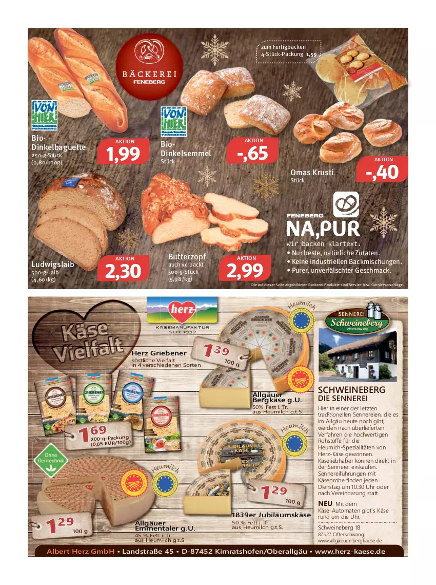 Aktueller Prospekt Feneberg - Prospekte - von 20.12 bis 24.12.2021 - strona 8 - produkty: auto, backmischung, Backmischungen, baguette, Bergkäse, bio, butter, elle, emmentaler, erde, garnier, Heu, heumilch, Jubiläums, kaes, Käse, LG, mac, milch, Ofen, schwein, schweine, Semmel, Spezi, Ti, tomate, tomaten, uhr, wein, weine, ZTE