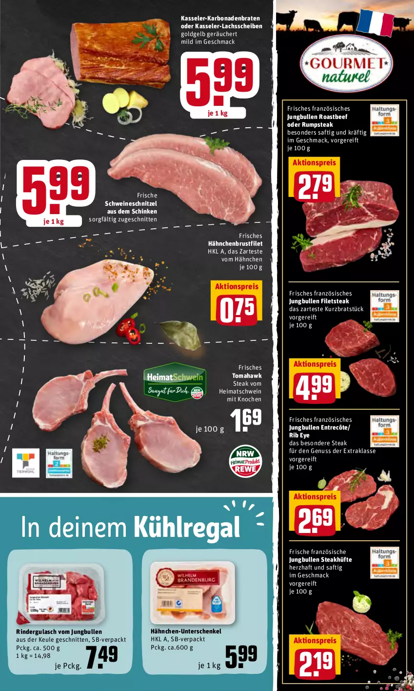 Aktueller Prospekt Rewe - REWE Ihr Kaufpark - von 07.03 bis 12.03.2022 - strona 5 - produkty: aktionspreis, beef, Bona, braten, brustfilet, eis, entrecôte, filet, filets, gulasch, hähnchenbrust, hähnchenbrustfilet, henkel, jungbullen, kasseler, kühlregal, lachs, mac, nuss, oder rumpsteak, regal, reis, rind, rinder, rindergulasch, roastbeef, rum, rumpsteak, saft, schenkel, schinken, schnitten, schnitzel, schwein, schweine, schweineschnitzel, steak, steakhüfte, Ti, wein, weine