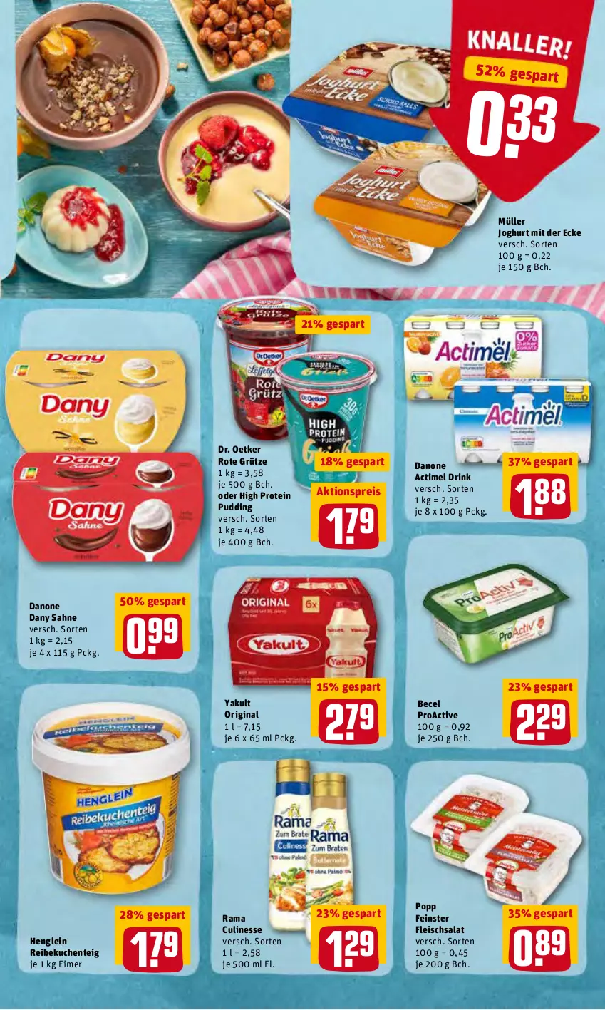 Aktueller Prospekt Rewe - REWE Ihr Kaufpark - von 07.03 bis 12.03.2022 - strona 9 - produkty: actimel, actimel drink, aktionspreis, becel, culinesse, danone, danone actimel drink, Dany, dany sahne, Dr. Oetker, drink, eimer, eis, ente, fleisch, fleischsalat, gin, grütze, henglein, joghur, joghurt, joghurt mit der ecke, kuchen, Müller, Popp, pudding, rama, Rama Culinesse, reis, Rote Grütze, sahne, salat, Ti