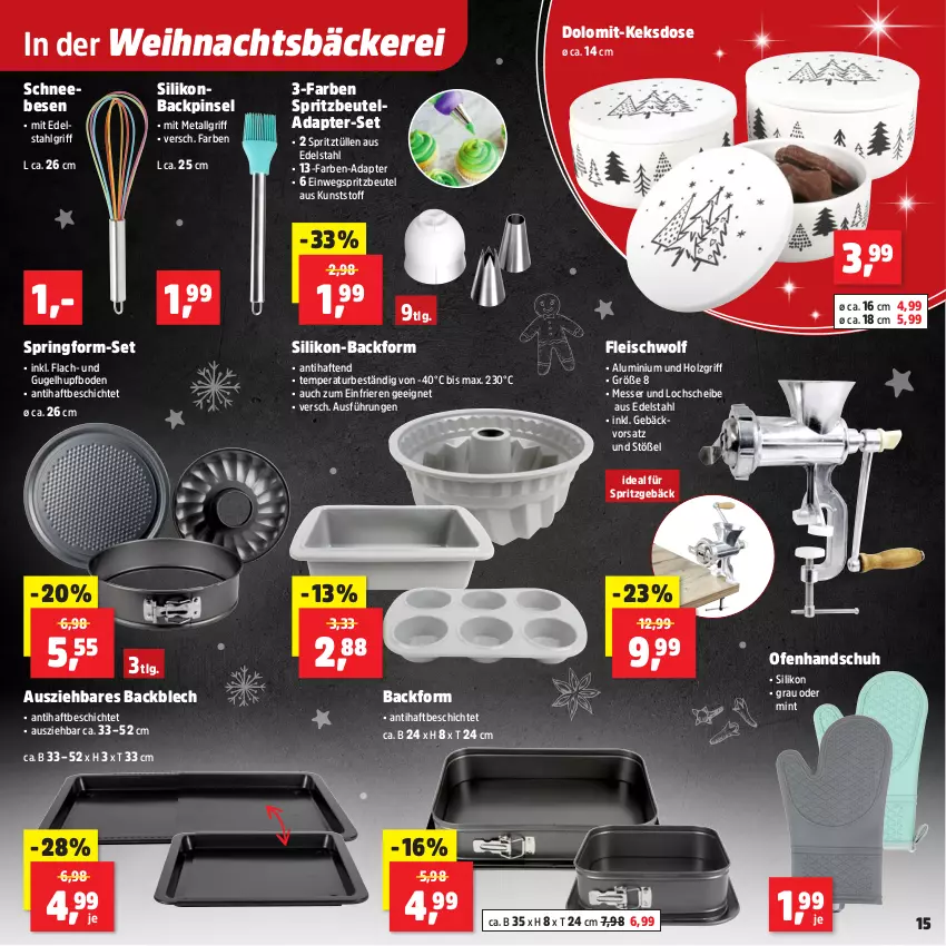 Aktueller Prospekt Thomas Philipps - von 24.11 bis 29.11.2025 - strona 19 - produkty: adapter, Backform, beutel, edelstahl, eis, fleisch, Holz, keks, Keksdose, LG, messer, mint, Ofen, Pinsel, ring, Schneebesen, Springform, Spritzgebäck, Ti