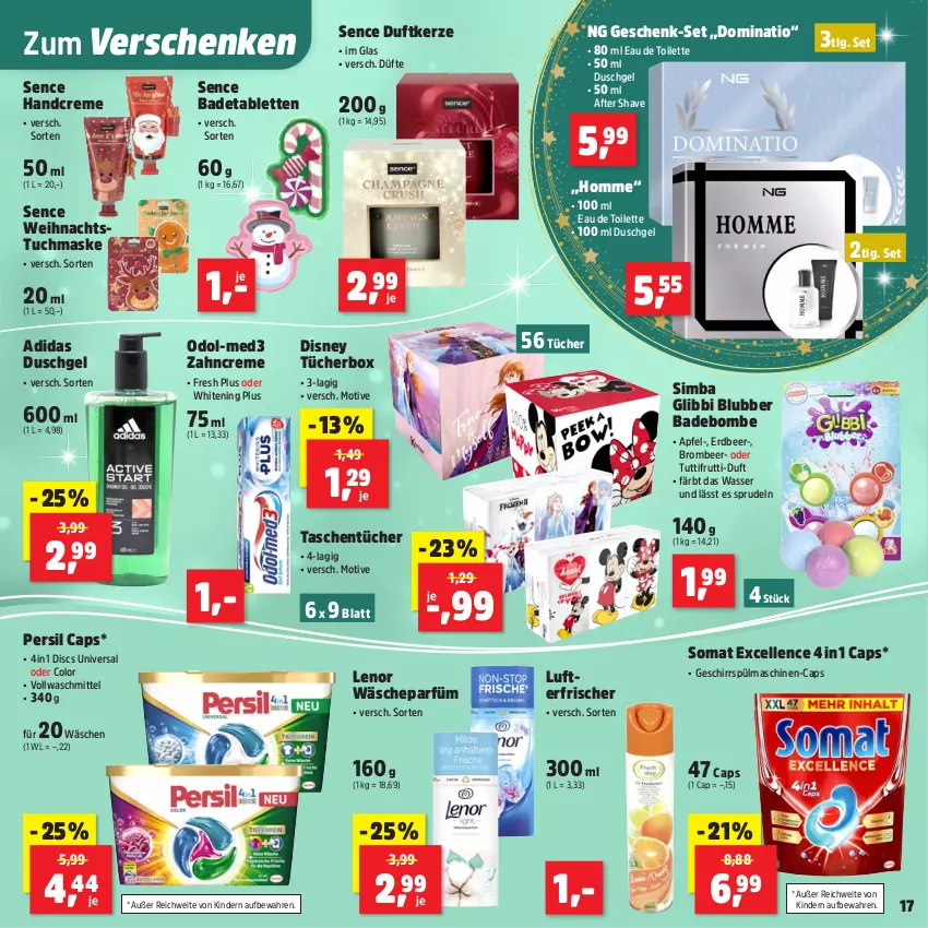 Aktueller Prospekt Thomas Philipps - von 24.11 bis 29.11.2025 - strona 23 - produkty: Adidas, after shave, apfel, Bad, Cap, creme, disney, Duftkerze, duschgel, eau de toilette, elle, geschirr, handcreme, kerze, Kinder, lenor, LG, lufterfrischer, Maske, Odol, persil, sim, simba, somat, Sprudel, spülmaschinen, tablet, tablett, Tablette, Tasche, taschen, taschentücher, Ti, tuc, tücher, tuchmaske, vollwaschmittel, wäscheparfüm, waschmittel, wasser, zahncreme