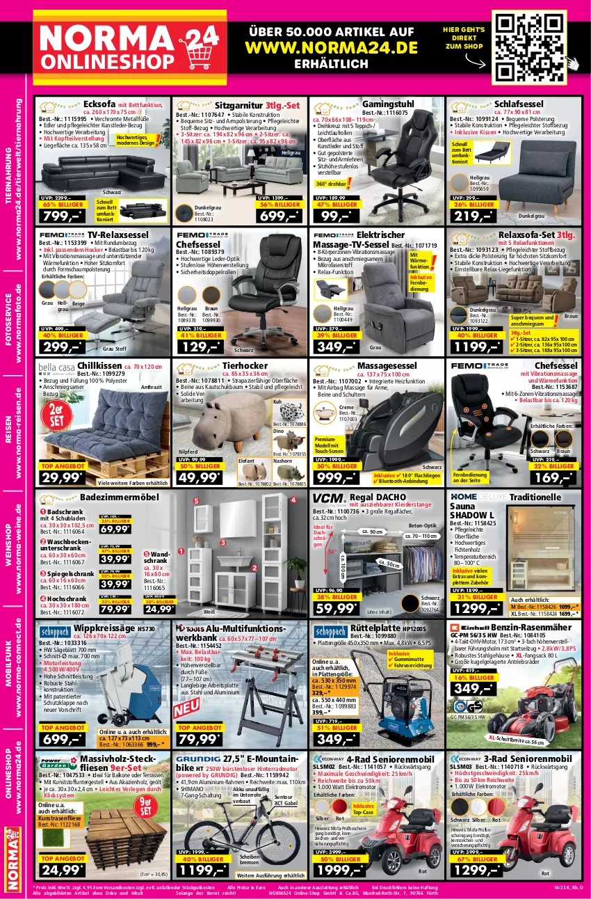 Aktueller Prospekt Norma - Norma - von 23.03 bis 09.04.2023 - strona 2 - produkty: akku, angebot, arbeitsplatte, armlehnen, Bad, Bank, Bau, Beckenunterschrank, bett, braun, bürste, bürsten, chefsessel, creme, dell, eis, Elefant, Elektro, elle, fernbedienung, gabel, garnitur, gefu, grundig, hochschrank, hocker, Holz, HP, kissen, kleid, kleider, Kugel, kunstrasen, latte, LG, Liege, mikrofaser, möbel, Mode, Mountainbike, ndk, rasen, rasenmäher, regal, reis, reiss, rel, relaxsessel, rwe, sac, säge, Schal, Schrank, schubladen, senf, sessel, shimano, Sitzhöhe, Sofa, spiegel, spiegelschrank, stuhl, teppich, Ti, tiernahrung, unterschrank, Wandschrank, waschbecken, waschbeckenunterschrank, wein, weine, weinshop