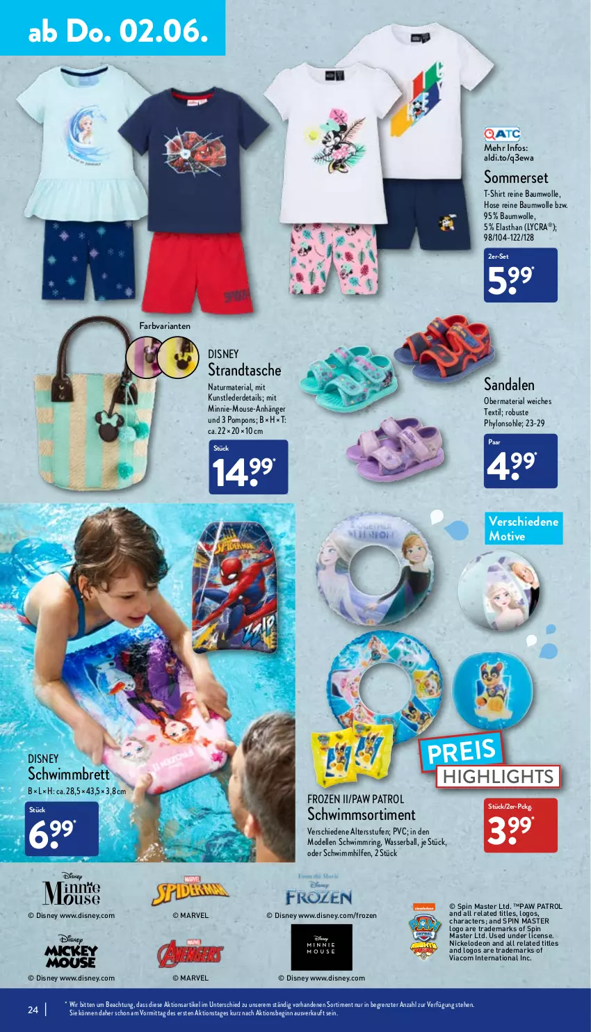 Aktueller Prospekt Aldi Nord - Aldi-Aktuell - von 30.05 bis 04.06.2022 - strona 24 - produkty: aldi, Anhänger, ball, Bau, baumwolle, dell, deo, disney, eis, elle, erde, gin, hose, Hylo, Mode, natur, Paw Patrol, reine baumwolle, reis, rel, Ria, ring, sandale, sandalen, schwimmring, shirt, strandtasche, T-Shirt, Tasche, Ti, wasser, Wasserball, wolle, ZTE