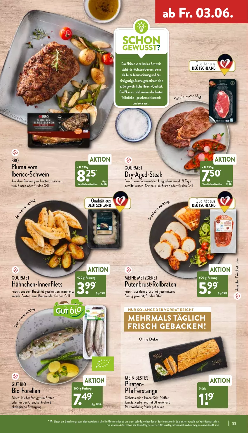 Aktueller Prospekt Aldi Nord - Aldi-Aktuell - von 30.05 bis 04.06.2022 - strona 33 - produkty: bio, braten, brustfilet, ciabatta, eis, elle, filet, filets, fleisch, forelle, geback, gewürz, gin, grill, Hähnchen-Innenfilets, jungbullen, küche, Küchen, mac, nuss, Ofen, olive, oliven, olivenöl, pfeffer, pute, putenbrust, rel, rollbraten, röstzwiebeln, salz, schnitten, schwein, sim, steak, Ti, Tiere, trolli, wein, ZTE, zwiebel, zwiebeln