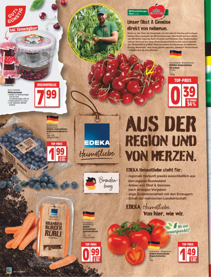 Aktueller Prospekt Edeka - Angebote der Woche - von 04.07 bis 09.07.2022 - strona 2 - produkty: apfel, Bau, burger, deka, eimer, einmachglas, eis, henkel, kirsch, kirsche, kirschen, mac, obst, pflaume, pflaumen, rispentomaten, Schal, Schale, Ti, tomate, tomaten, Yo