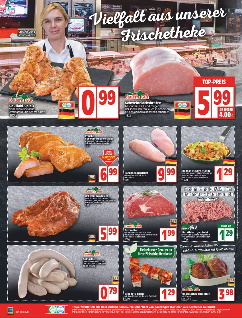 Aktueller Prospekt Edeka - Angebote der Woche - von 04.07 bis 09.07.2022 - strona 4 - produkty: angebot, berliner, bio, braten, bratwurst, brustfilet, curry, deka, eier, eis, filet, fleisch, gewürz, grill, hähnchenbrust, hähnchenbrustfilet, Hausmacher, jungbullen, kotelett, lachs, Lachsbraten, mac, nuss, paprika, pfanne, rind, rindfleisch, Rückensteak, rückensteaks, schwein, schweine, Schweinelachs, schweinerücken, steak, steaks, Ti, Tofu, wein, weine, wurst, zwiebel, zwiebeln