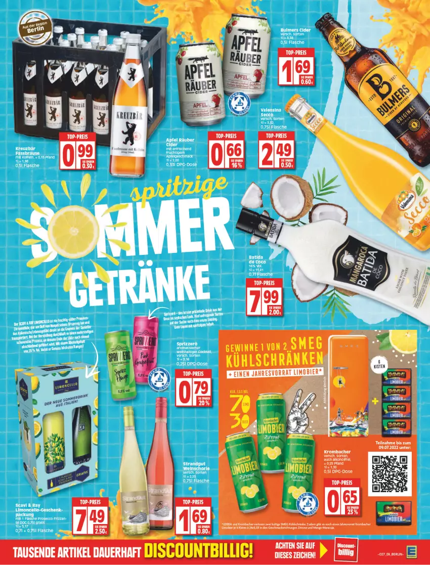 Aktueller Prospekt Edeka - Angebote der Woche - von 04.07 bis 09.07.2022 - strona 9 - produkty: bier, brause, eis, krombache, krombacher, limo, Limobier, mac, mango, maracuja, reis, tee, top-preis, zitrone