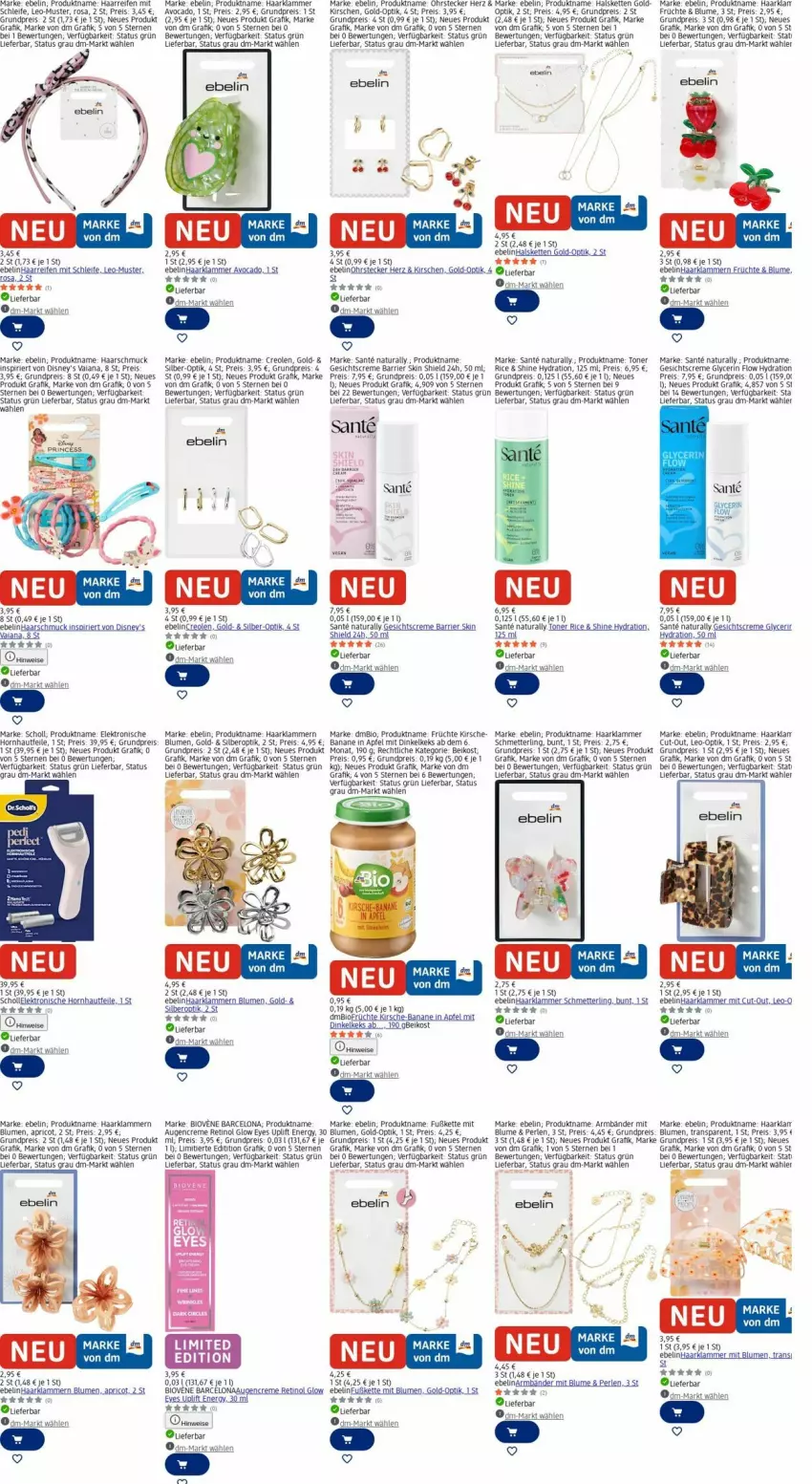 Aktueller Prospekt Dm Drogerie - Prospekte - von 06.04 bis 15.04.2026 - strona 10 - produkty: apfel, avocado, banane, bio, blume, blumen, creme, disney, eis, Elektro, erde, früchte, Gesichtscreme, Haarschmuck, Halskette, keks, Kette, kirsch, kirsche, kirschen, Klammern, lamm, LG, Mett, natur, natura, ohrstecker, perlen, reifen, reis, SANTE, Schmetterling, Schmuck, scholl, Ti, Toner