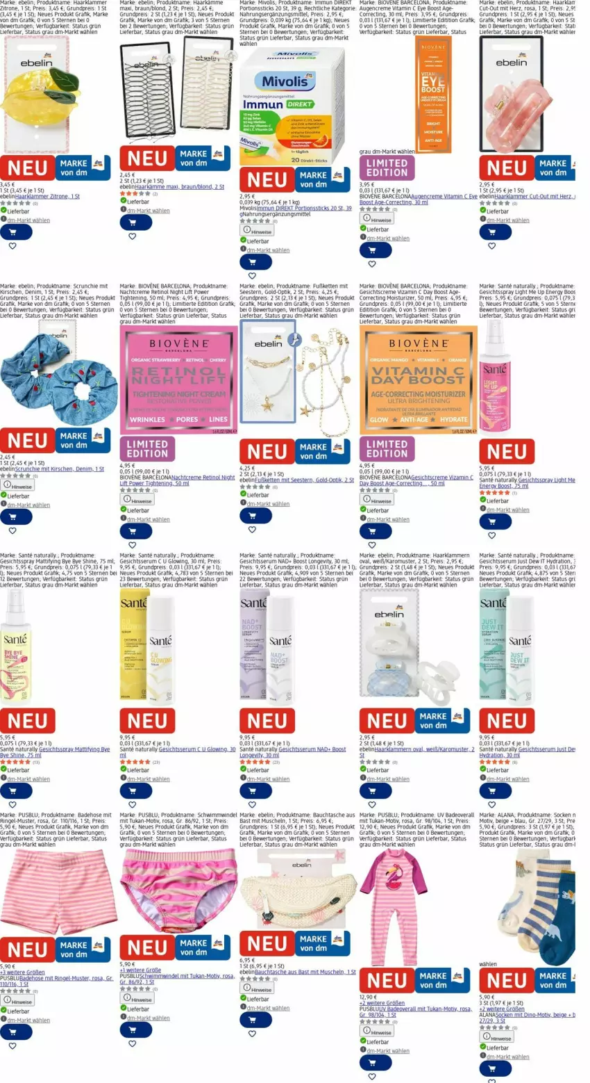 Aktueller Prospekt Dm Drogerie - Prospekte - von 06.04 bis 15.04.2026 - strona 11 - produkty: Bad, Badehose, Bau, bio, braun, creme, deo, eis, Gesichtscreme, hose, Kette, kirsch, kirsche, kirschen, Klammern, lamm, Muscheln, nachtcreme, natur, natura, Overall, reis, ring, rum, SANTE, Serum, socken, Tasche, Ti, usb, vita, Vitamin C, wein, zitrone