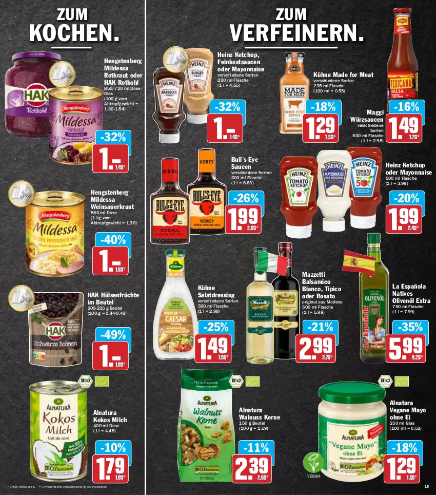 Aktueller Prospekt Aez - Prospekte - von 07.03 bis 12.03.2022 - strona 15 - produkty: auer, balsam, balsamico, balsamico bianco, beutel, dressing, eis, elle, feinkost, flasche, früchte, gin, heinz, hengstenberg, hülsenfrüchte, ketchup, kokos, Kraut, Kühne, maggi, mayonnaise, milch, Mode, natives olivenöl, natur, natura, nuss, olive, oliven, olivenöl, olivenöl extra, reis, rosato, rotkohl, salat, salatdressing, sauce, saucen, Sauerkraut, senf, teller, Ti, Tipi, walnuss, Walnuss Kerne, wein, Weinsauerkraut, würzsauce, würzsaucen, Yo