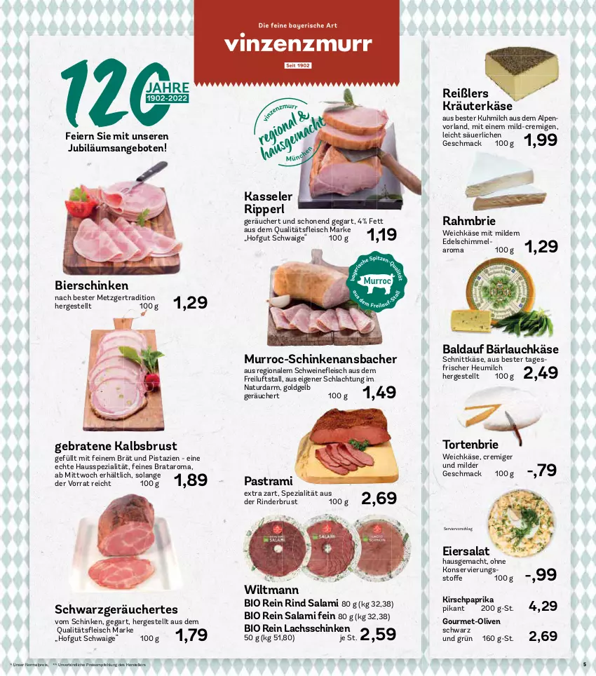 Aktueller Prospekt Aez - Prospekte - von 07.03 bis 12.03.2022 - strona 5 - produkty: angebot, angebote, Astra, bier, bierschinken, bio, braten, brie, eier, eiersalat, eis, elle, Heu, heumilch, hofgut, HP, Jubiläums, jubiläumsangebot, Käse, kasseler, kirsch, kräuter, lachs, lachsschinken, mac, milch, natur, olive, oliven, paprika, pastrami, pistazien, reis, rind, rinder, salami, salat, schinken, schnittkäse, schwein, schweine, Spezi, teller, Ti, torte, weichkäse, wein, weine, wiltmann