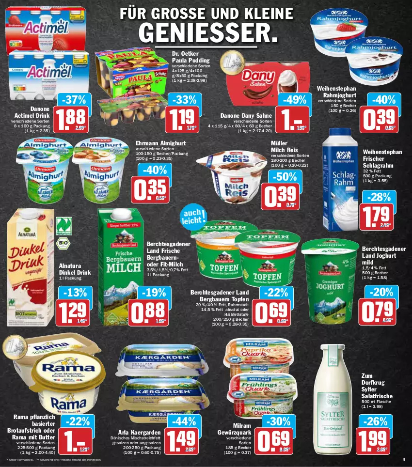 Aktueller Prospekt Aez - Prospekte - von 07.03 bis 12.03.2022 - strona 9 - produkty: actimel, actimel drink, almighur, almighurt, arla, auer, aufstrich, Bau, Bauer, Becher, brot, brotaufstrich, butter, danone, danone actimel drink, Dany, dany sahne, Dr. Oetker, drink, ehrmann, ehrmann almighurt, eis, elle, flasche, gewürz, gewürzquark, joghur, joghurt, joghurt mild, leine, milch, milram, Müller, natur, natura, Paula, paula pudding, pudding, quark, rahmjoghurt, rama, reis, sahne, salat, salz, schlagrahm, Sylter, teller, Ti, topf, Topfen, weihenstephan, Zum Dorfkrug