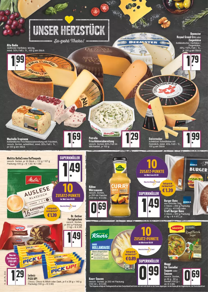 Aktueller Prospekt E Center - Angebote der Woche - von 14.03 bis 19.03.2022 - strona 12 - produkty: angebot, angebotspreis, Bad, Beemster, bellacrema, beutel, burger, burger buns, deutschland card, deutschlandcard, eis, elle, fleisch, Fleisch Suppe, frischkäse, frischkäsezubereitung, früchte, früchten, hartkäse, kaffee, kaffeepads, Käse, kuchen, LG, Liege, mac, maggi, melitta, milch, petrella, reis, rel, rind, rindfleisch, sauce, saucen, schnittkäse, schweizer schnittkäse, südtiroler, suppe, suppen, Ti, würzsauce, würzsaucen, ziegenkäse