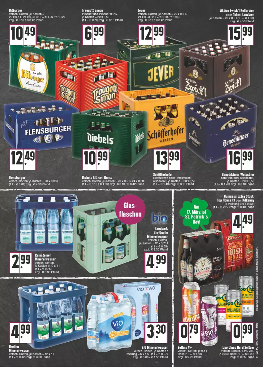 Aktueller Prospekt E Center - Angebote der Woche - von 14.03 bis 19.03.2022 - strona 9 - produkty: alkohol, Alwa, Benediktiner, bier, diebels, eis, elle, Guinness, kellerbier, Kilkenny, Mett, mineralwasser, pils, pilsener, sim, steiner, Ti, veltins, wasser, weissbier, WICK