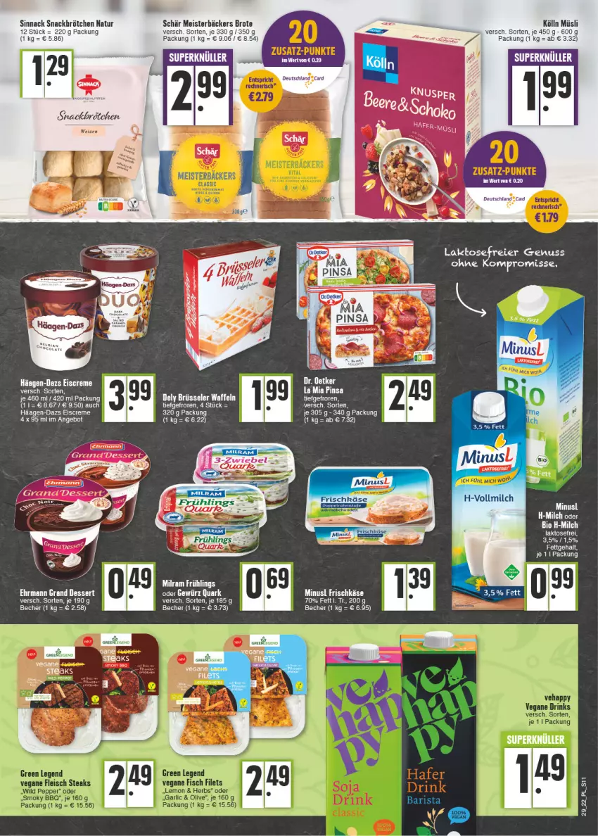 Aktueller Prospekt E Center - Angebote der Woche - von 18.07 bis 23.07.2022 - strona 11 - produkty: angebot, Becher, brot, brötchen, creme, dessert, ehrmann, Ehrmann Grand Dessert, eis, eiscreme, frischkäse, häagen-dazs, Käse, kölln, Meister, milch, milram, müsli, natur, sinnack, snack, tee, Ti, vollmilch, waffeln