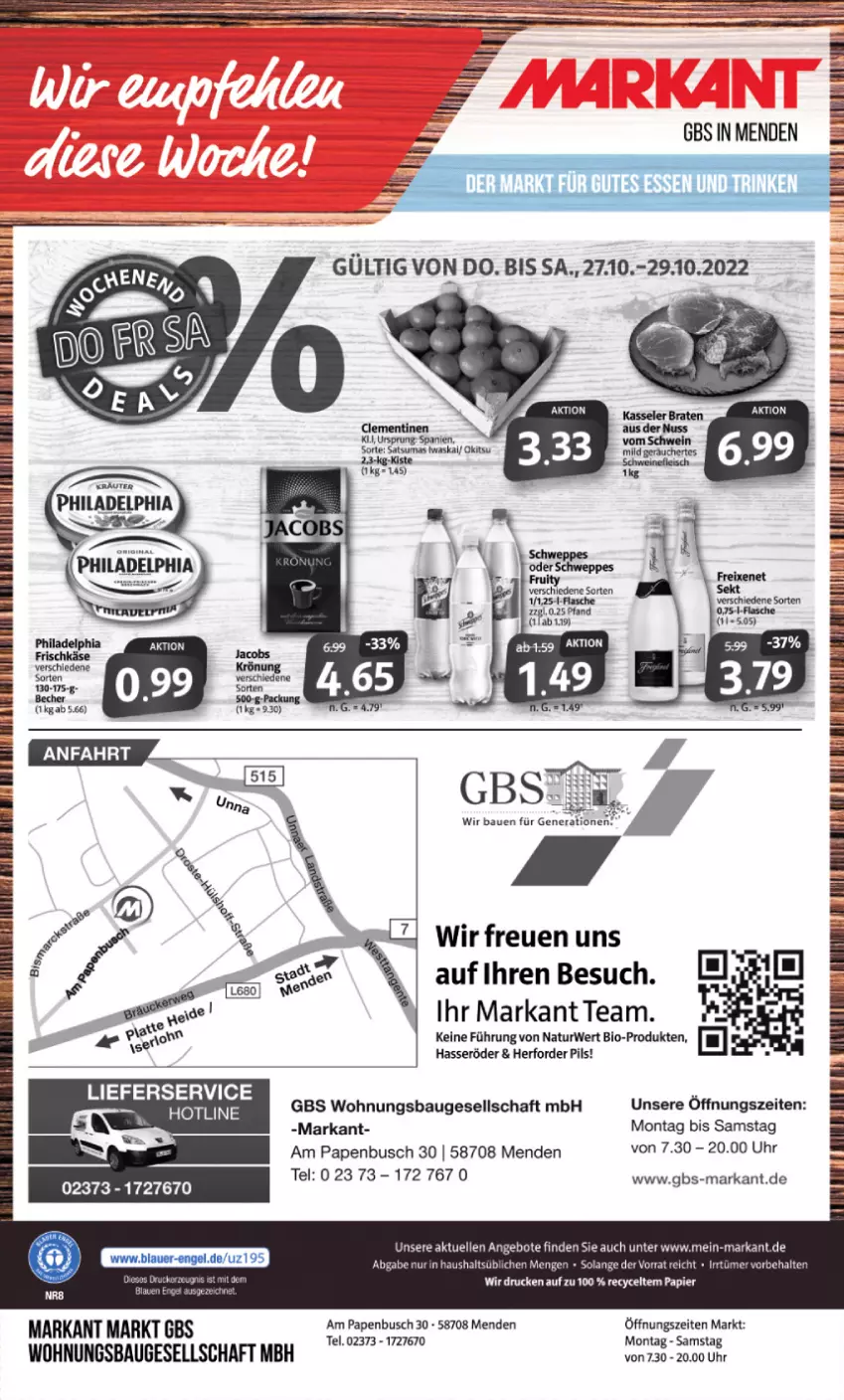 Aktueller Prospekt Markant - Prospekte - von 24.10 bis 29.10.2022 - strona 12 - produkty: angebot, angebote, Bau, Bebe, bio, brot, clementinen, elle, flasche, hasseröder, lieferservice, natur, philadelphia, pils, rwe, spee, Ti, uhr