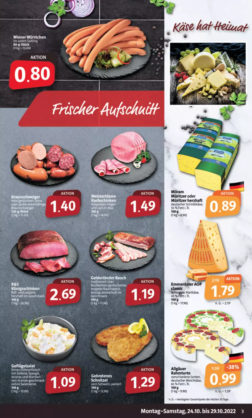 Aktueller Prospekt Markant - Prospekte - von 24.10 bis 29.10.2022 - strona 3 - produkty: ananas, braten, creme, deutscher schnittkäse, deutscher weichkäse, eis, emmentaler, hartkäse, Käse, LG, milram, reis, salat, salatcreme, schnittkäse, schnitzel, schweizer hartkäse, tee, Ti, torte, weichkäse, wiener, wiener würstchen, würstchen, ZTE