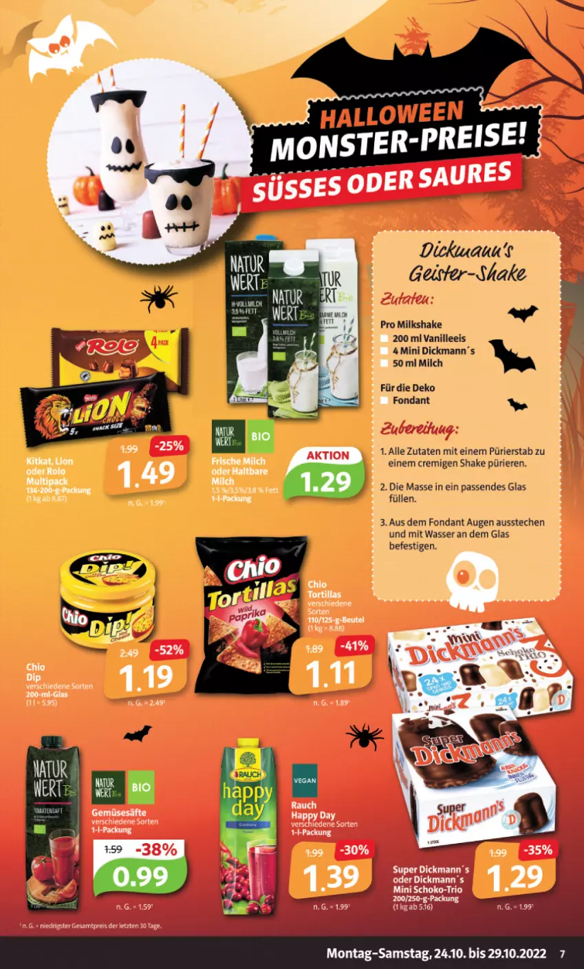 Aktueller Prospekt Markant - Prospekte - von 24.10 bis 29.10.2022 - strona 7 - produkty: dip, Happy Day, kitkat, lion, säfte, wasser