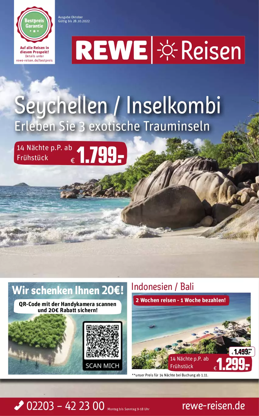 Aktueller Prospekt Rewe Reisen - Reiseprospekt - von 30.09 bis 28.10.2022 - strona 1 - produkty: bestpreis, buch, eier, eis, elle, Handy, kamera, reis, Ti, tisch, uhr