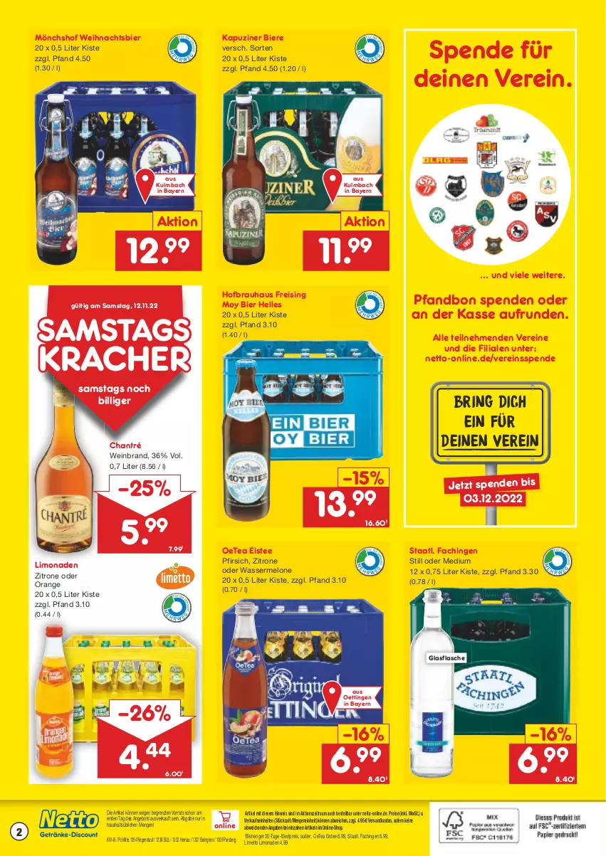 Aktueller Prospekt Netto Marken-Discount - Getränkemarkt in deiner Nähe - von 15.03.2021 bis 12.11.2022 - strona 2 - produkty: angebot, bestpreis, bier, Biere, chantré, eis, eistee, elle, flasche, glasflasche, kracher, limo, limonade, limonaden, melone, Mett, mönchshof, Moy Bier, ndk, orange, pfirsich, reis, ring, Staatl. Fachingen, tee, Ti, wasser, wassermelone, wein, weinbrand, zitrone, ZTE