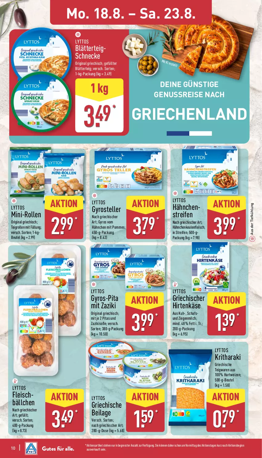 Aktueller Prospekt Aldi Nord - Von Montag - von 18.08 bis 23.08.2025 - strona 10 - produkty: aus der tiefkühlung, beutel, blätterteig, eis, elle, fleisch, gin, gyros, hartweizen, hirtenkäse, ilag, Käse, milch, nuss, pommes, reifen, reis, Soße, Teigrolle, teigwaren, teller, Ti, zaziki, ZTE