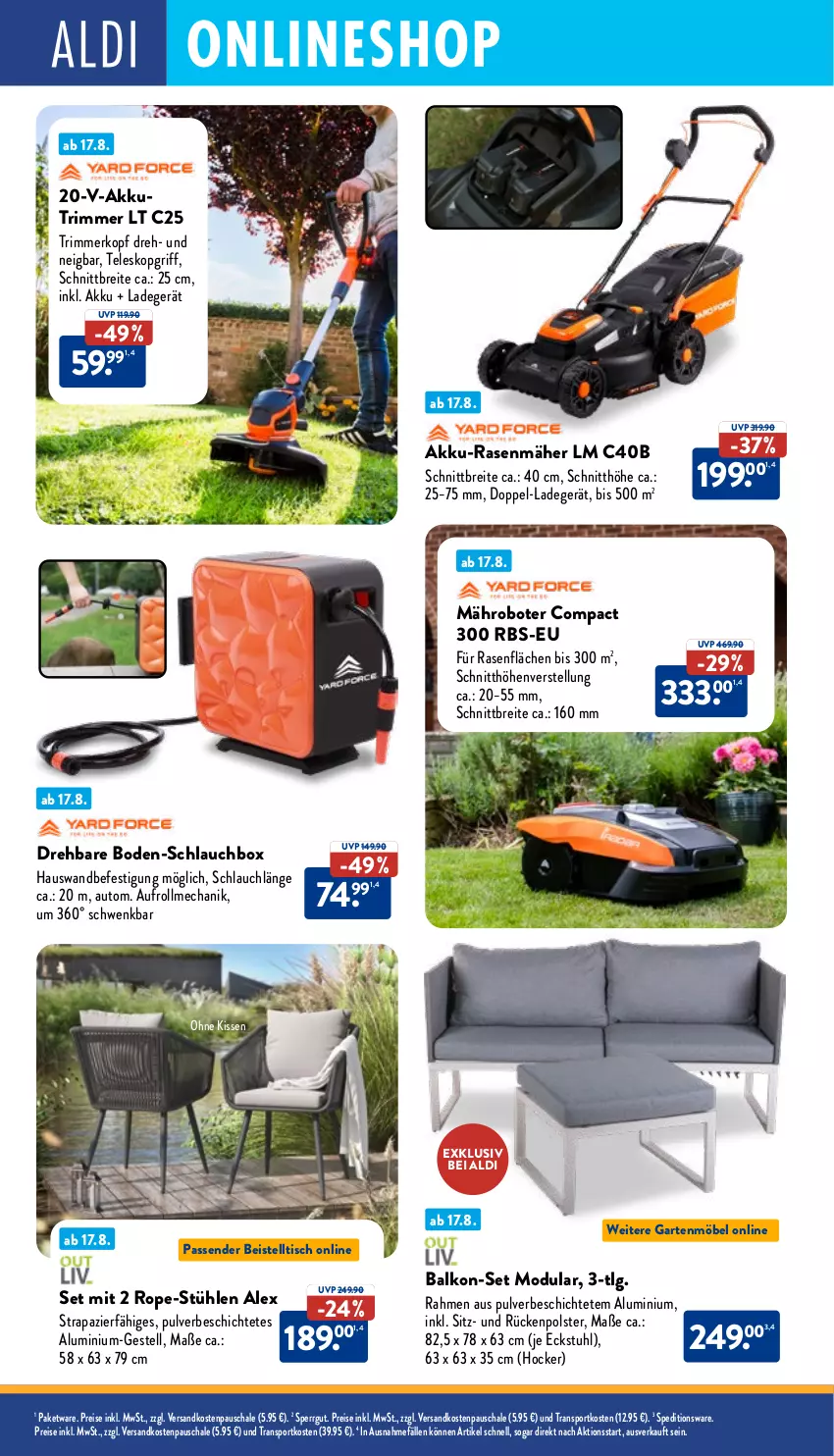 Aktueller Prospekt Aldi Nord - Von Montag - von 18.08 bis 23.08.2025 - strona 32 - produkty: akku, akku-rasenmäher, aldi, auto, beistelltisch, Brei, eis, Garten, gartenmöbel, hocker, kissen, ladegerät, LG, mähroboter, möbel, ndk, rasen, rasenmäher, reis, Schal, Schale, schlauch, senf, Sport, stuhl, Stühl, Teleskop, Ti, tisch