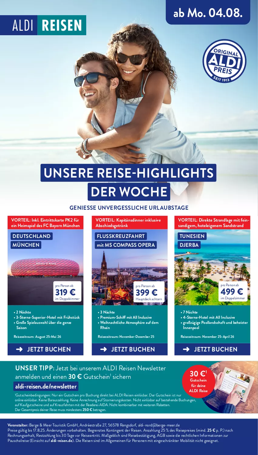 Aktueller Prospekt Aldi Nord - Von Montag - von 18.08 bis 23.08.2025 - strona 42 - produkty: aldi, buch, eis, getränk, gutschein, gutscheine, innenpool, K2, kreuzfahrten, LG, pool, pril, reis, reise-highlights, Schal, Ti, ZTE