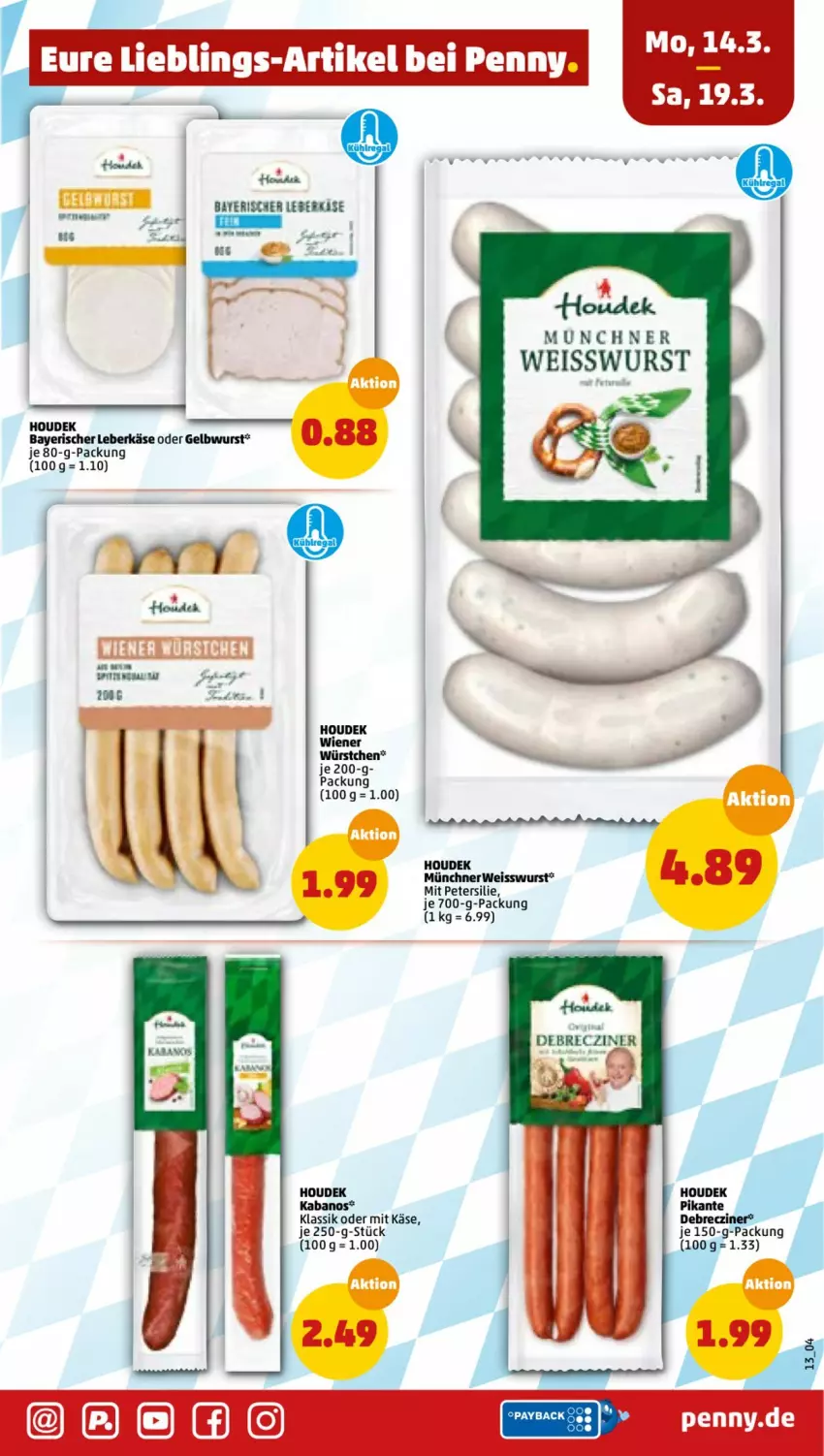 Aktueller Prospekt Penny - Prospekte - von 14.03 bis 19.03.2022 - strona 13 - produkty: debrecziner, eis, houdek, kabanos, Käse, leberkäs, leberkäse, petersilie, rwe, wiener, wiener würstchen, wurst, würstchen