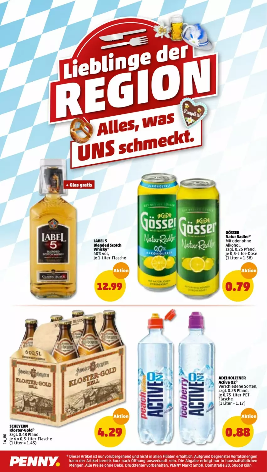 Aktueller Prospekt Penny - Prospekte - von 14.03 bis 19.03.2022 - strona 14 - produkty: adelholzener, alkohol, blended scotch, blended scotch whisky, eis, flasche, gösser, Holz, je 1-liter-flasche, LG, natur, natur radler, ohne alkohol, radler, reis, scotch, scotch whisky, Ti, whisky, ZTE