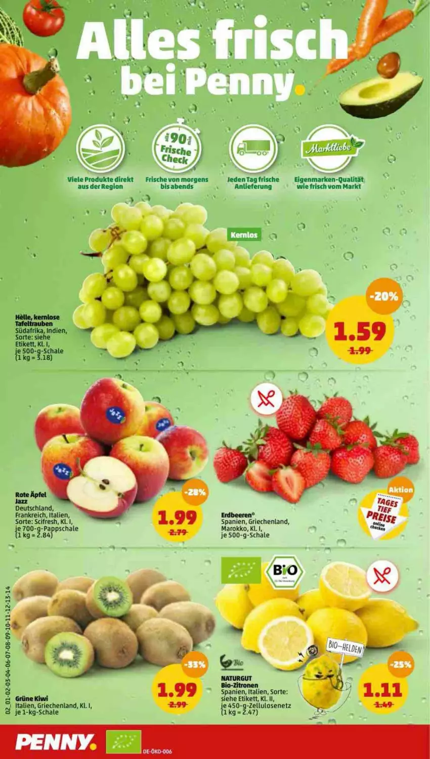 Aktueller Prospekt Penny - Prospekte - von 14.03 bis 19.03.2022 - strona 2 - produkty: beere, beeren, bio, bio-zitronen, Cif, eis, erdbeere, erdbeeren, kiwi, natur, reis, Schal, Schale, tafeltrauben, Ti, tisch, trauben, zitrone, zitronen