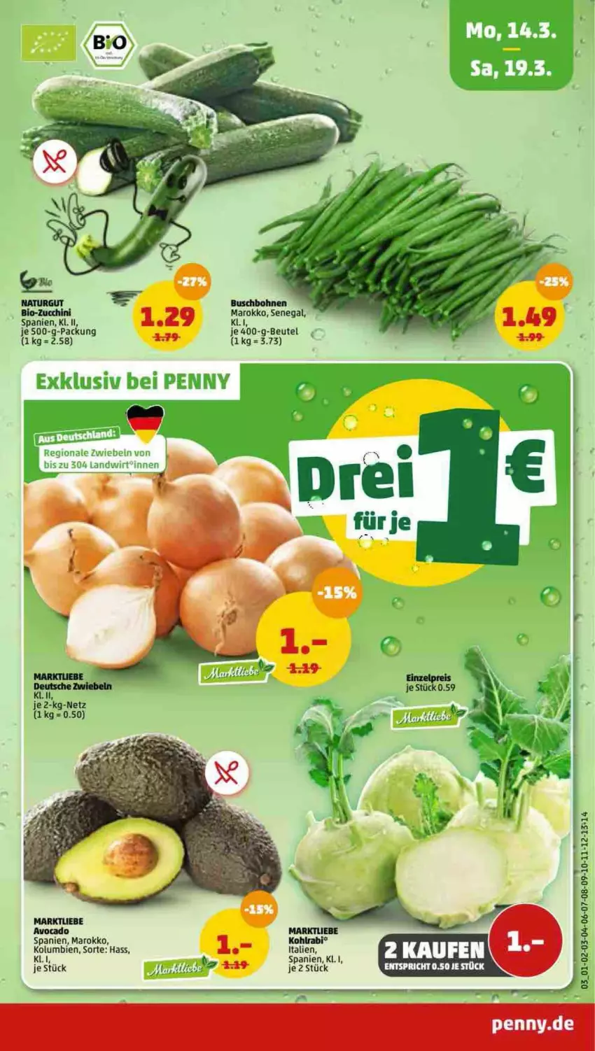 Aktueller Prospekt Penny - Prospekte - von 14.03 bis 19.03.2022 - strona 3 - produkty: avocado, beutel, bio, bio-zucchini, bohne, bohnen, Buschbohnen, kohlrabi, natur, zucchini