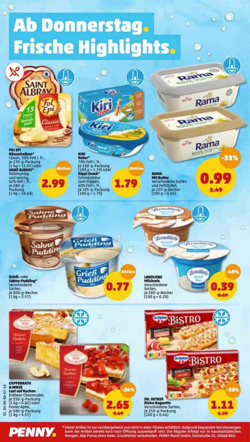 Aktueller Prospekt Penny - Prospekte - von 14.03 bis 19.03.2022 - strona 32 - produkty: albray, apfel, baguette, Becher, Bistro Baguette, butter, dip, eis, Käse, käsescheiben, LG, milch, milchreis, rama, reis, sahne, Schmelzkäse, snack, Ti, ZTE